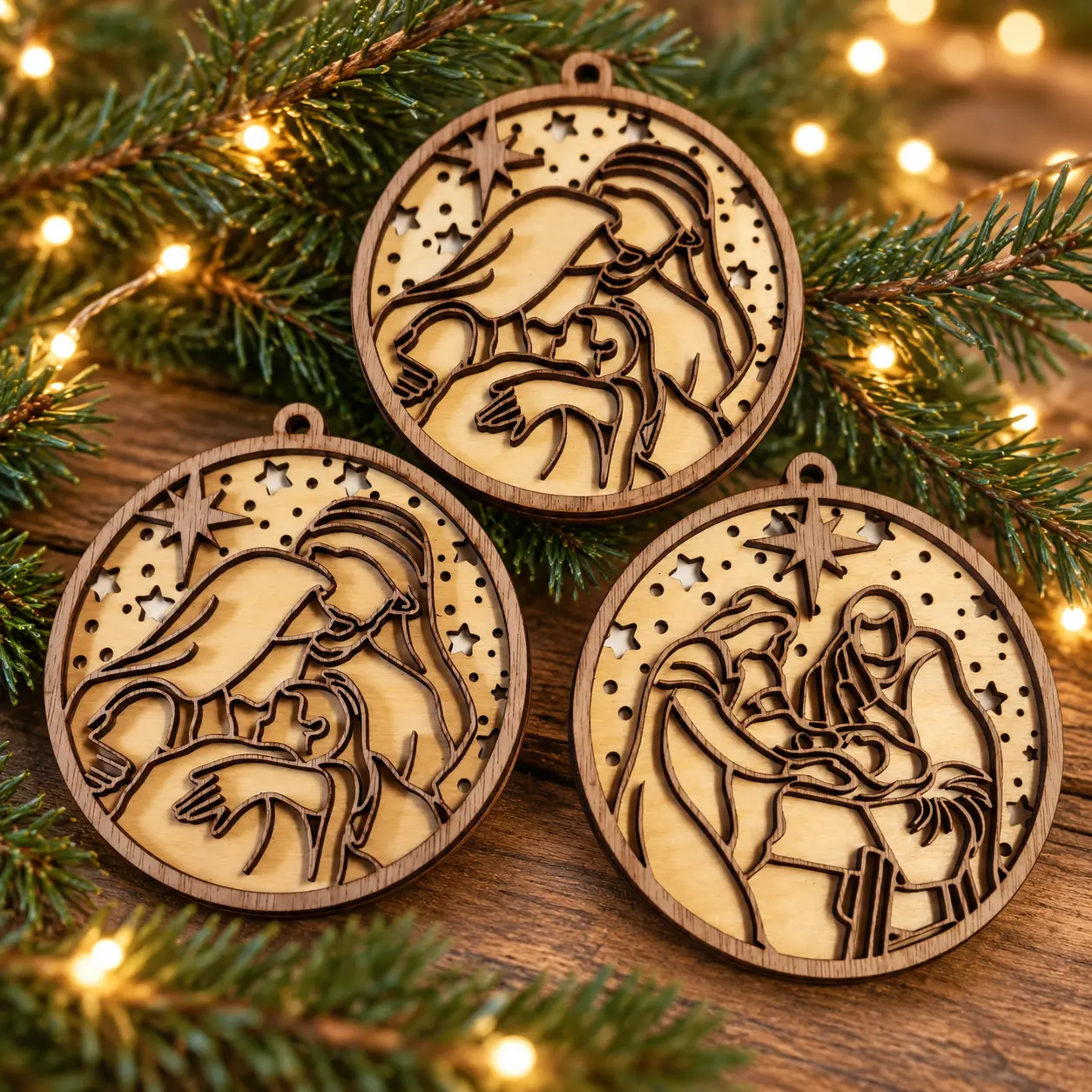Laser-engraved wooden ornaments