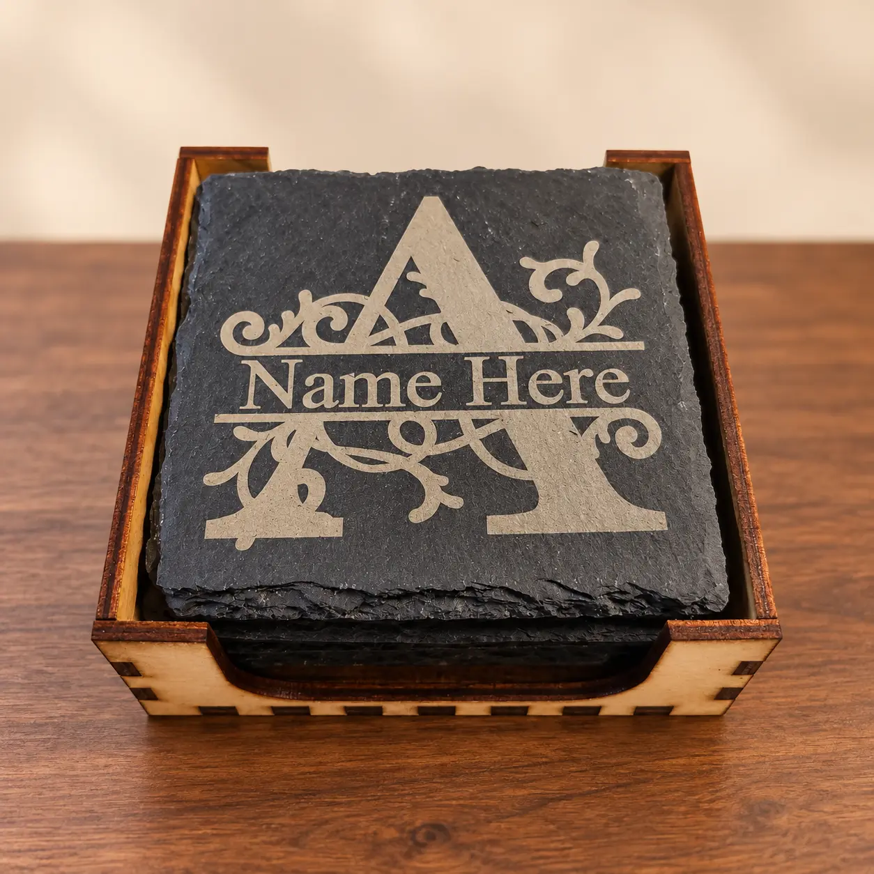 Personalized monogrammed slate coaster set